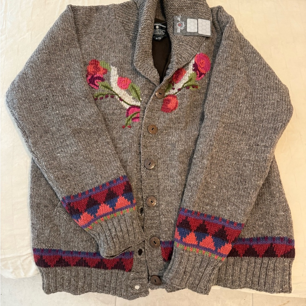 Sundance Gray Cardigan with Pink and Red Accents